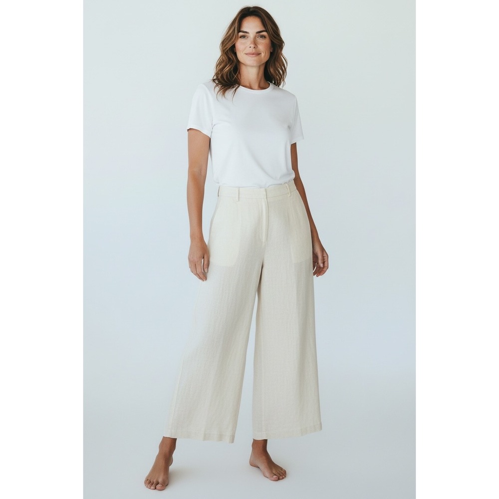 J.Jill Womens light yellow 100% Linen Wide Leg Lined Trousers Size 12 lined